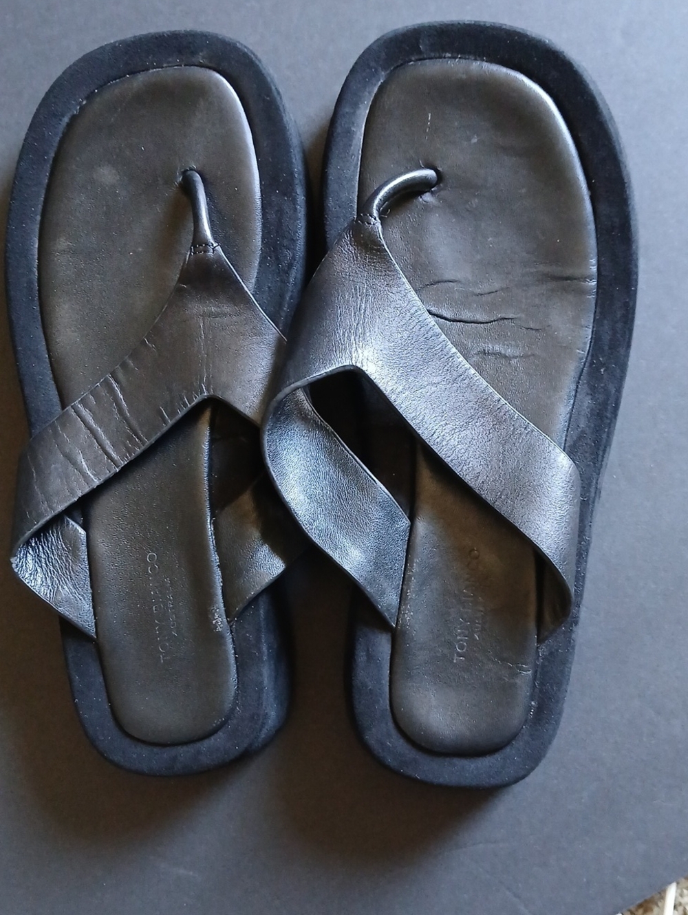 Tony Bianco Black Thong Leather Sandals Size 8